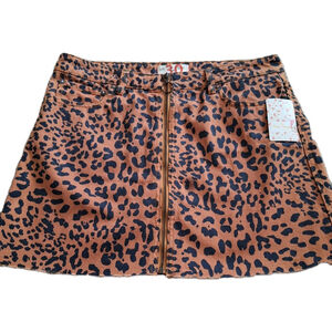 NWT We The Free People Sz 30 Leopard Print Denim Full Zip Mini Skirt $78 Cheetah